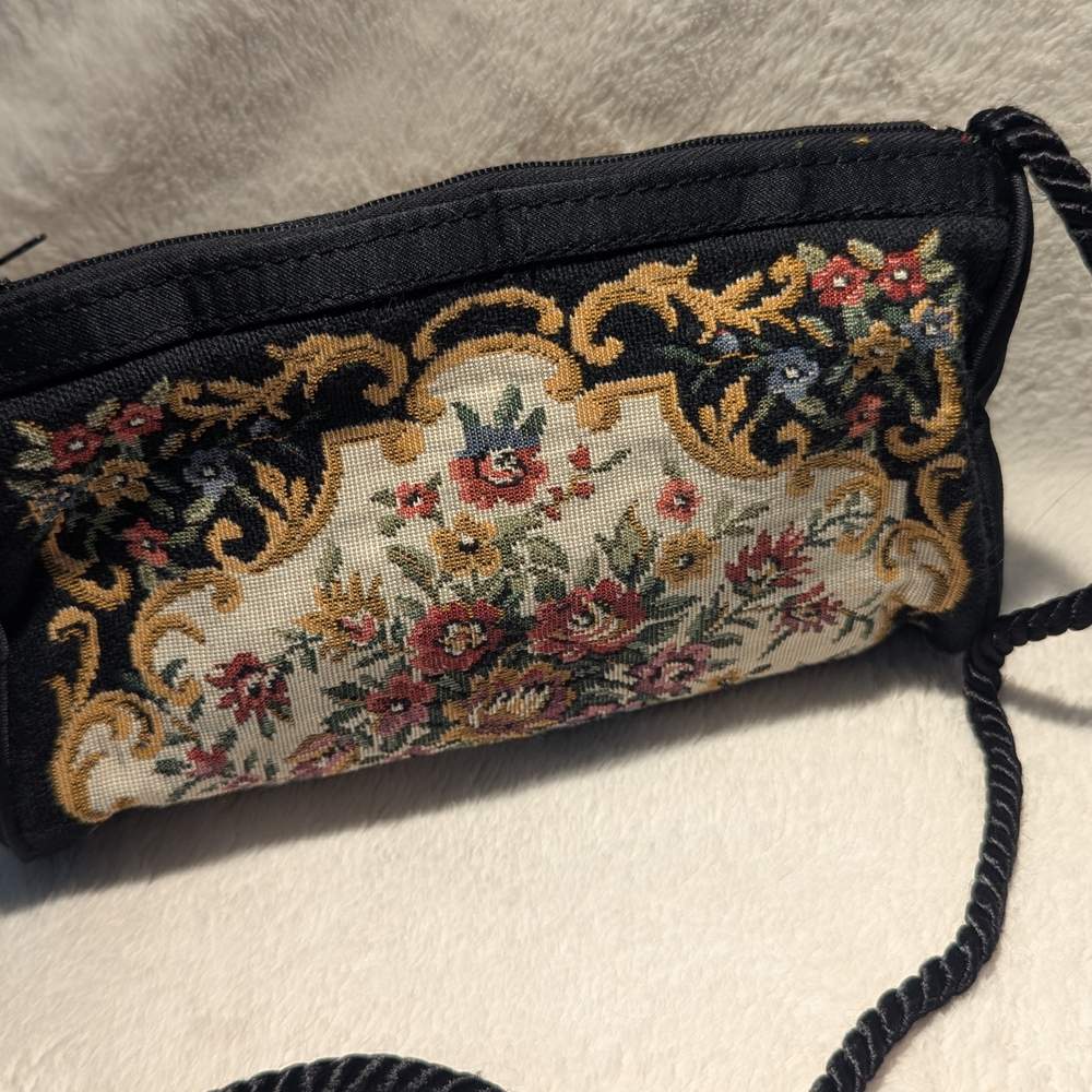 Magid Black Floral Tapestry Wristlet with Gold Accents - Picture 10 of 11